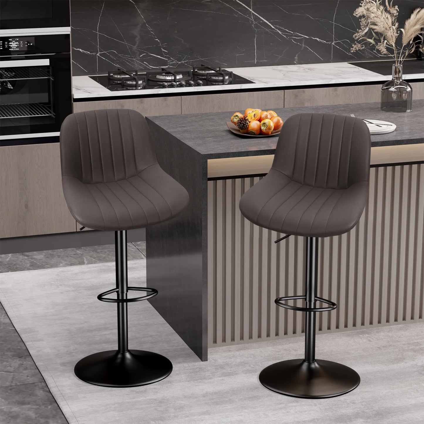 Bar Stool 2-Piece Set, Adjustable Modern Rotating Bar Stool with Backrest, Counter High Performance Fabric Island Chair