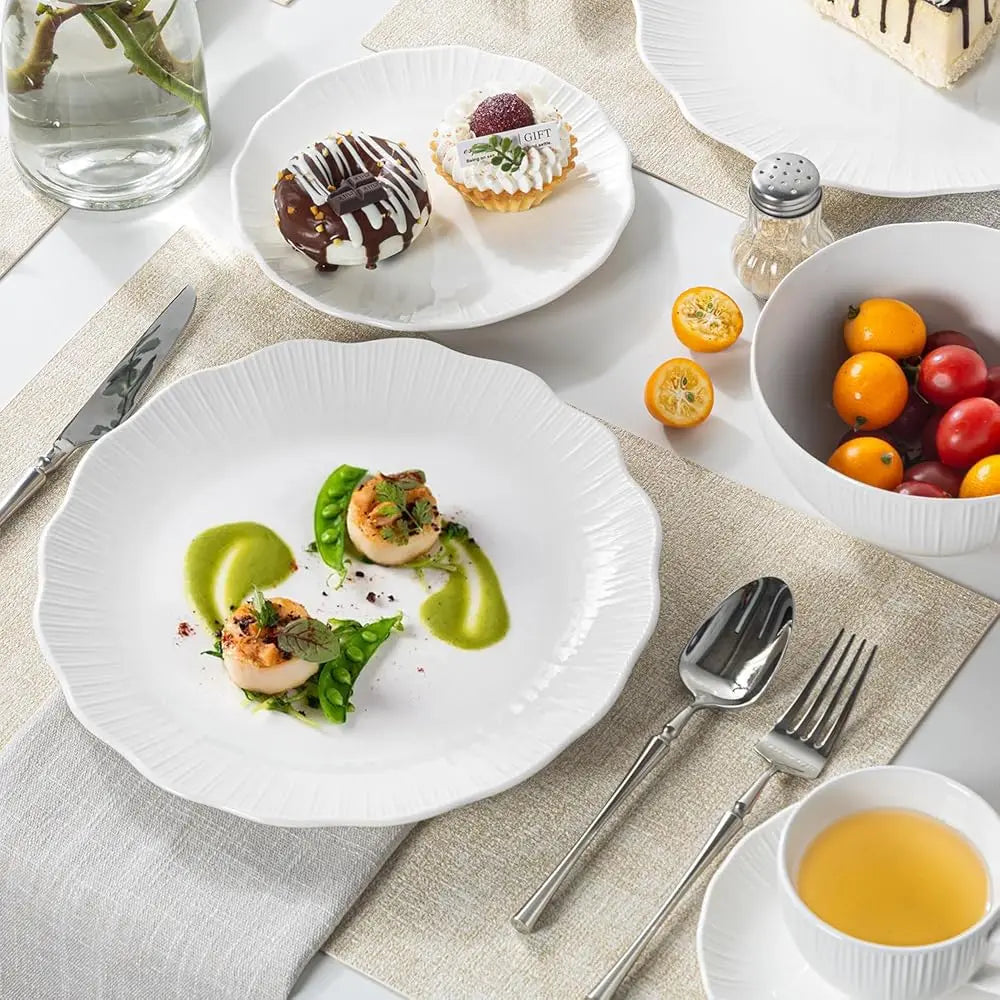 Porcelain Dinnerware Sets For 4, 12 Piece Plates And Bowls Set, Scratch-Resistant, Microwave & Dishwasher Safe Dishes, Kitchen