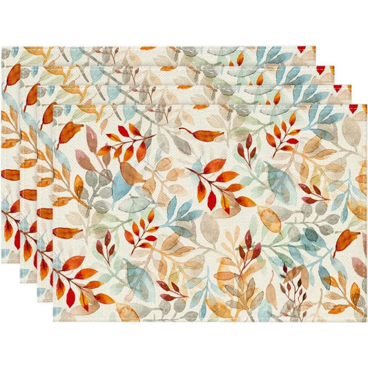 eucalyptus leaves fall placemats set of 4, 12x18 inch seasonal autumn harvest table mats for outdoor home party dining decorati