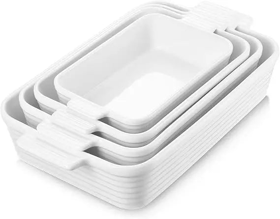 casserole dishes for oven, 4-piece porcelain baking dish, rectangular ceramic bakeware sets with handles, deep lasagna pan for