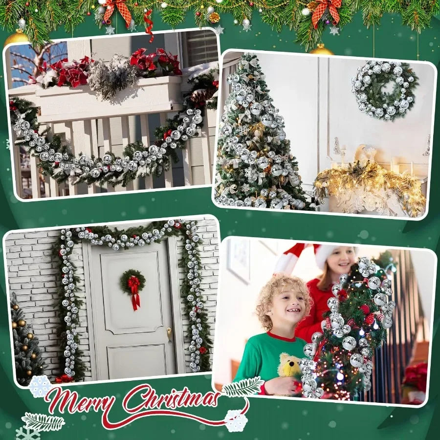 Dingion 6 ft Christmas Ornament Ball Garland Xmas Disco Ball Hanging Decoration Shatterproof Ornament Garland for Christmas Tre
