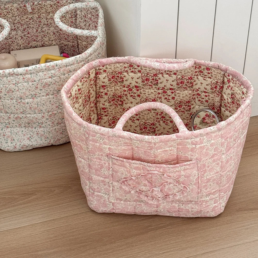 Fabric Pastoral Debris Organizing Bag with Easy Carry Handles Laundry Storage Bin for Shelves Closet Laundry Home Office Decor