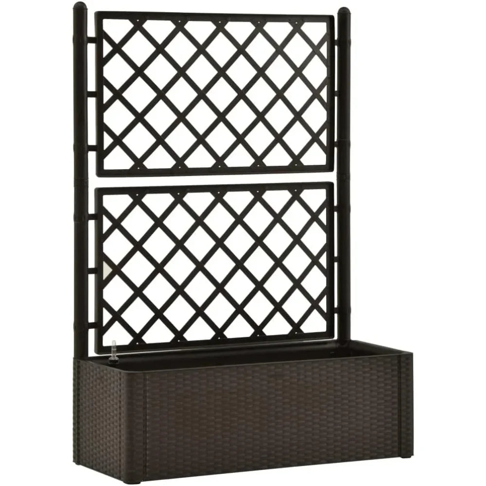 Garden Raised Bed with Trellis and Self Watering System Mocha,Raised Garden Bed,Raised Planter Stand with Open Shelves