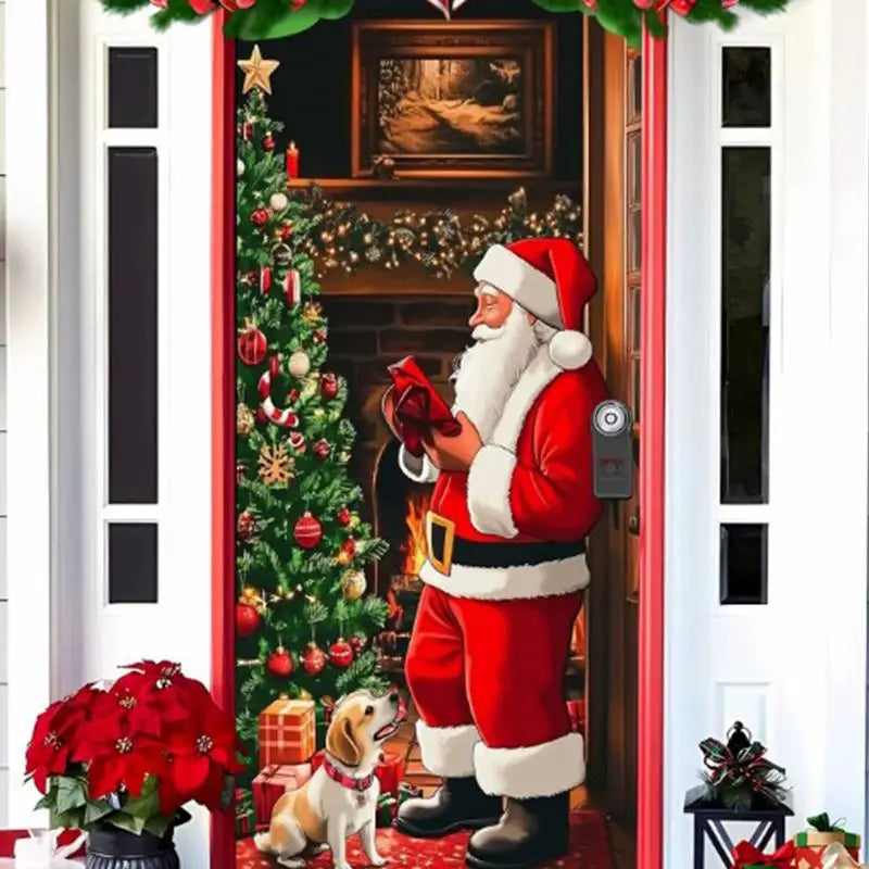 Christmas Door Cover Door Christmas Cover Santa Claus Puppy Door Cover Banner Window Door Cover Versatile Christmas Door Wrap
