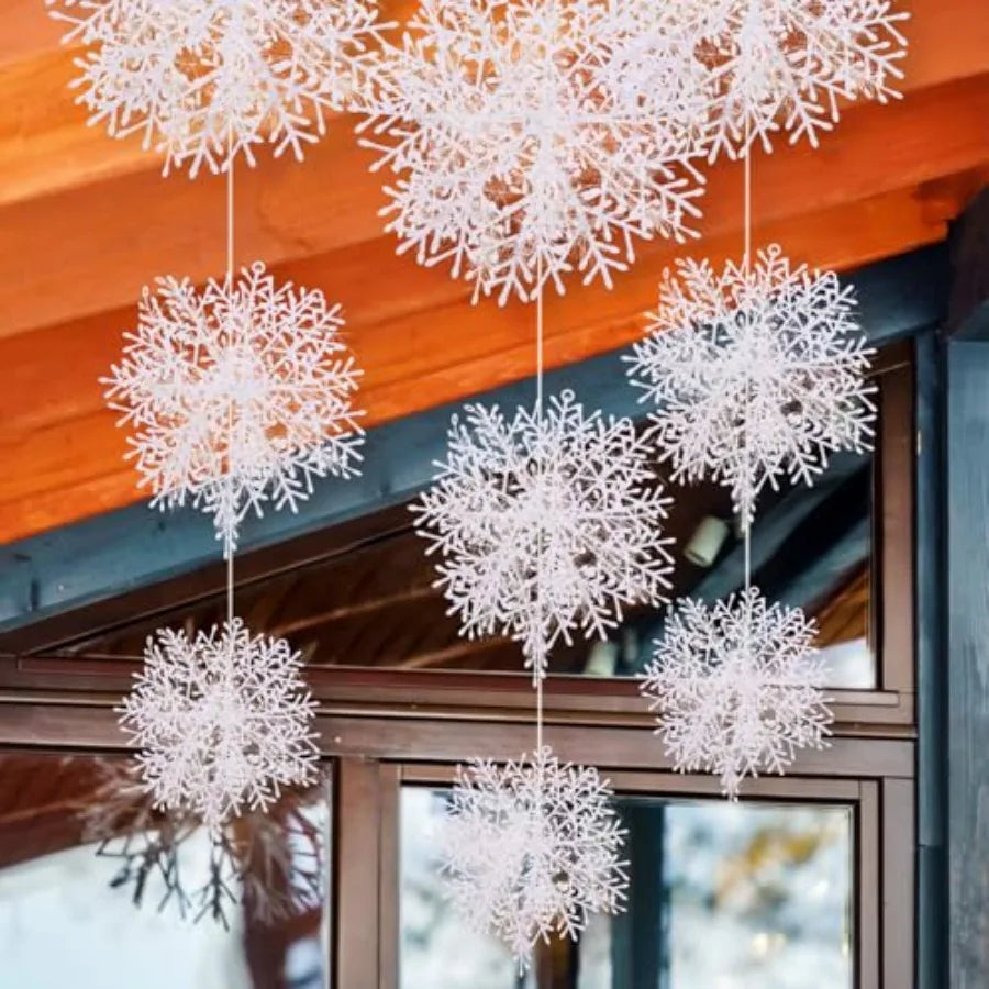 HESTYA 50 Pcs Large Snowflake Decorations for Christmas Holiday: Big White Hanging Snowflakes Ornaments in Plastic Ideal for In