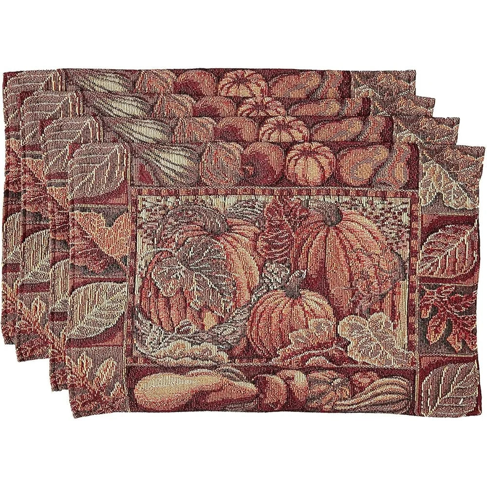 Fall Harvest Thanksgiving Decorative Placemats Set of 4 Cotton Polyester Tapestry Table Mats Autumn Events 13x19 Inch