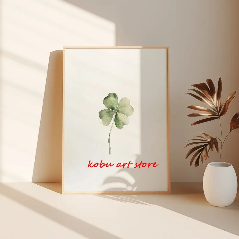 Four Leaf Clover Green Wildflower Field Shamrock Poster Print Canvas Painting St Patricks Day Wall Art Picture Home Room Decor