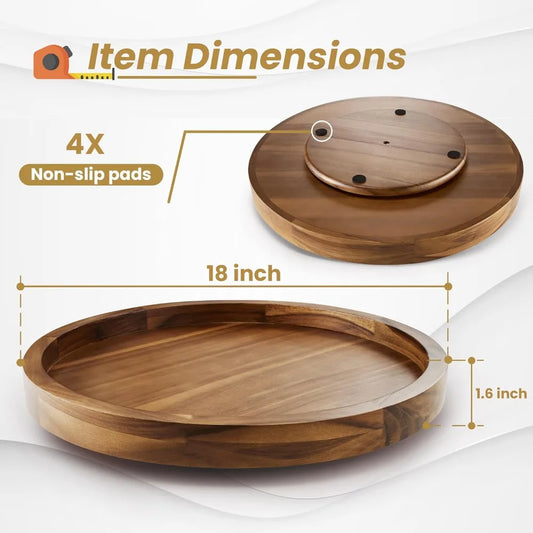 18" Acacia Wood Lazy Susan for Table Top - Wooden Brown Turntable Serving Tray for Charcuterie Boards Cheese Board