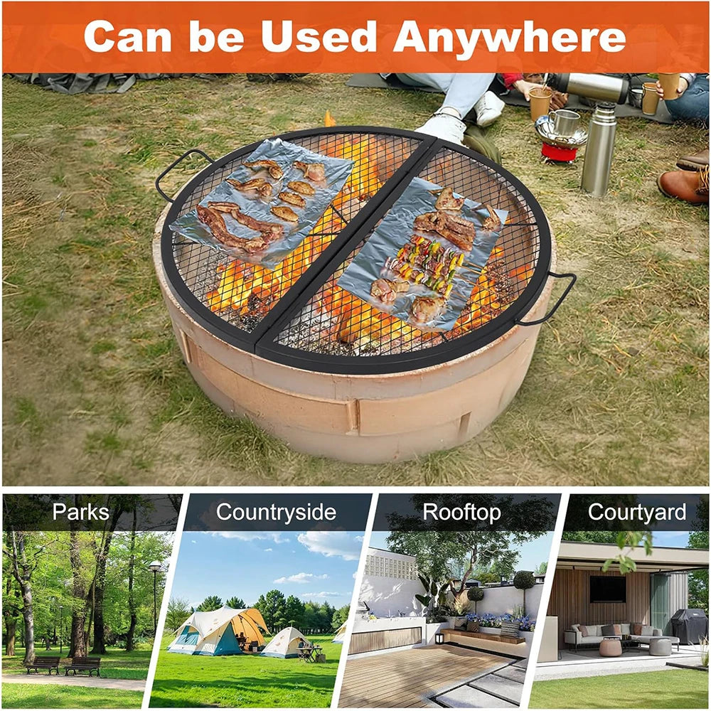 Foldable Fire Pit Cooking Grill Grate, X-Marks Fire Pit Grill Cooking Grate, Outdoor Campfire BBQ Grill, Heavy Duty Steel