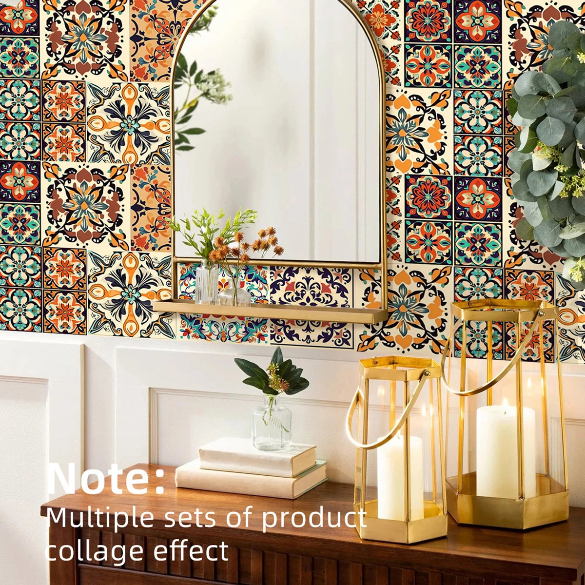 Retro Turkish Eclectic Tile Decals Removable Self-Adhesive Waterproof Wall Stickers for Bedroom Dining Room Home Decor