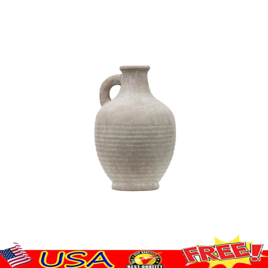 Indoor Ceramic Handled Jug Antique Style European Decor Kitchen Flower Vase Timeless Home Accent Distressed Finish 7 Inch
