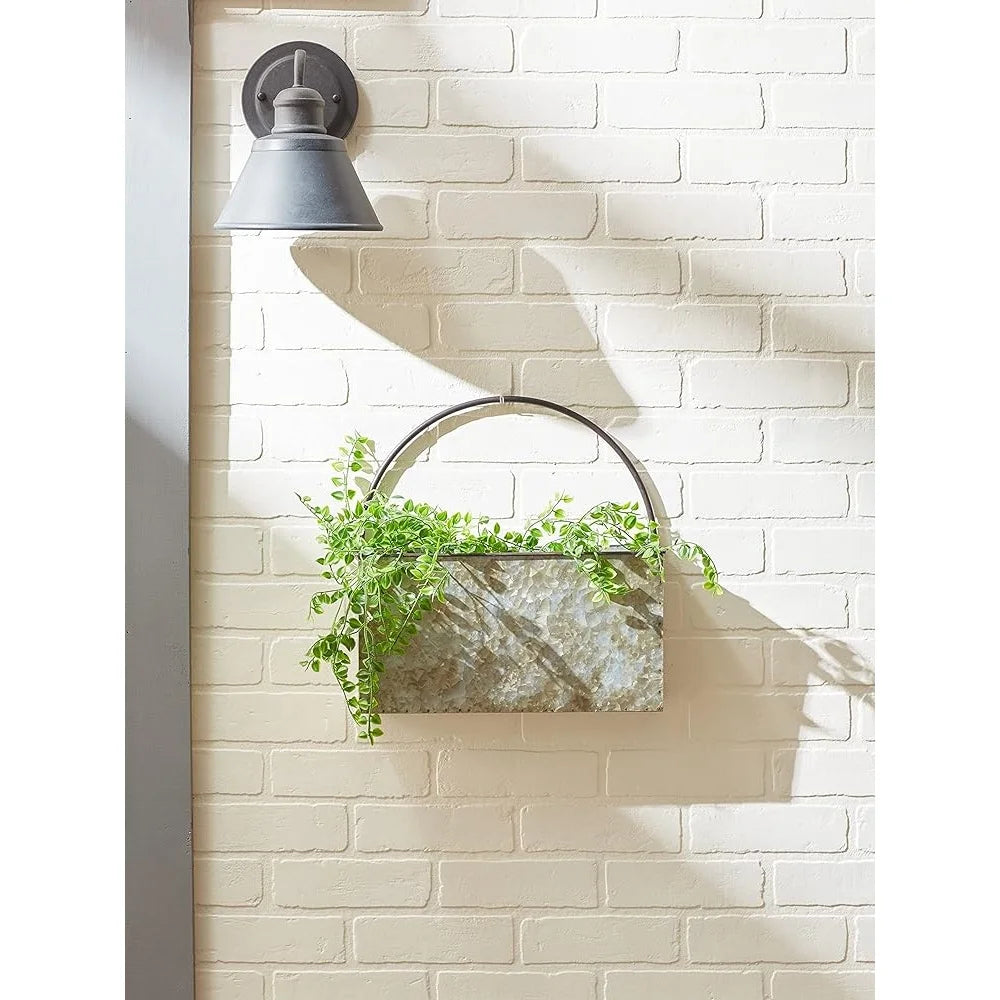 Galvanized Wall Hanging Planter Rectangle Durable Iron Holder Garden Patio Sunroom Rustic Farmhouse Home Decor