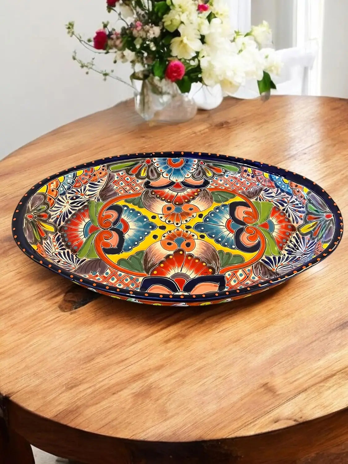 Handmade Talavera Large Oval Serving Platter – 18 inches, Vibrant Ceramic Dish for Meats & Table Decor, Dishwasher