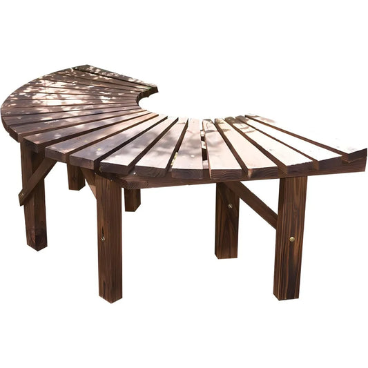 Wrap Around Tree Bench, Outdoor Curved Wooden Seat Semicircular Backrest Design for Gardens Patios Backyards Lawn