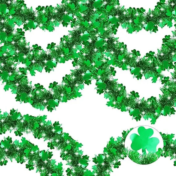 33 FT St Patricks Day Tinsel Garland St Patricks Day Decorations Shamrock Garland Clover Green Twist Metallic Hanging St Patrick