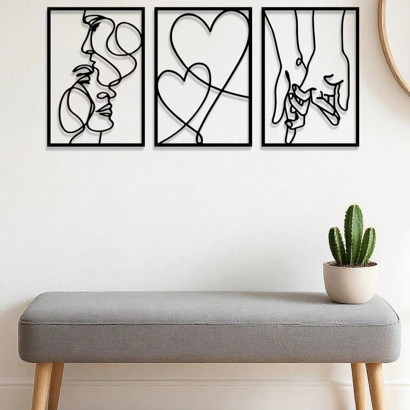 "3-Piece Romantic Metal Wall Art Set – Minimalist Couple Silhouette & Love Drawings | Decor for  Room| Ideal Couple Gifts"