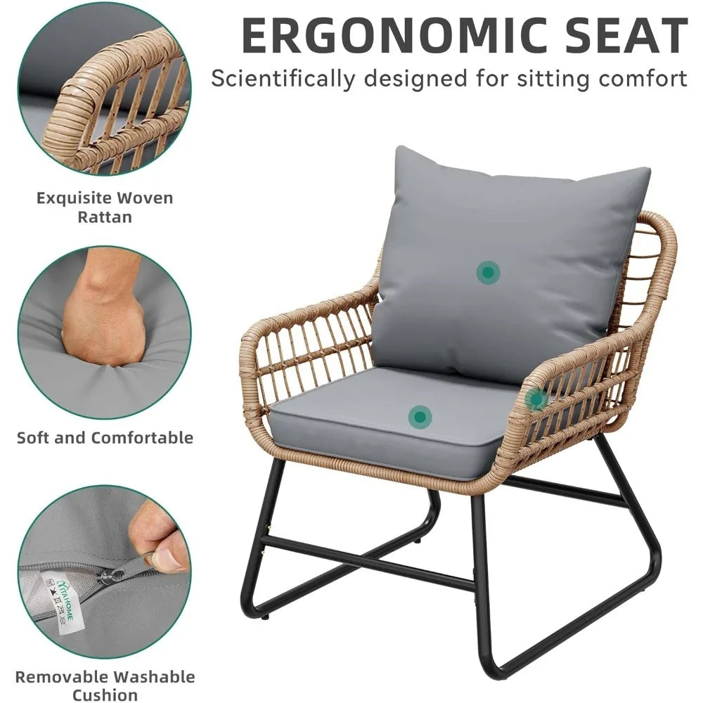 4-piece Patio Furniture Set, Wicker Outdoor Furniture Set With Cushions, Outdoor Table And Chairs For Balcony, Backyard, Deck,