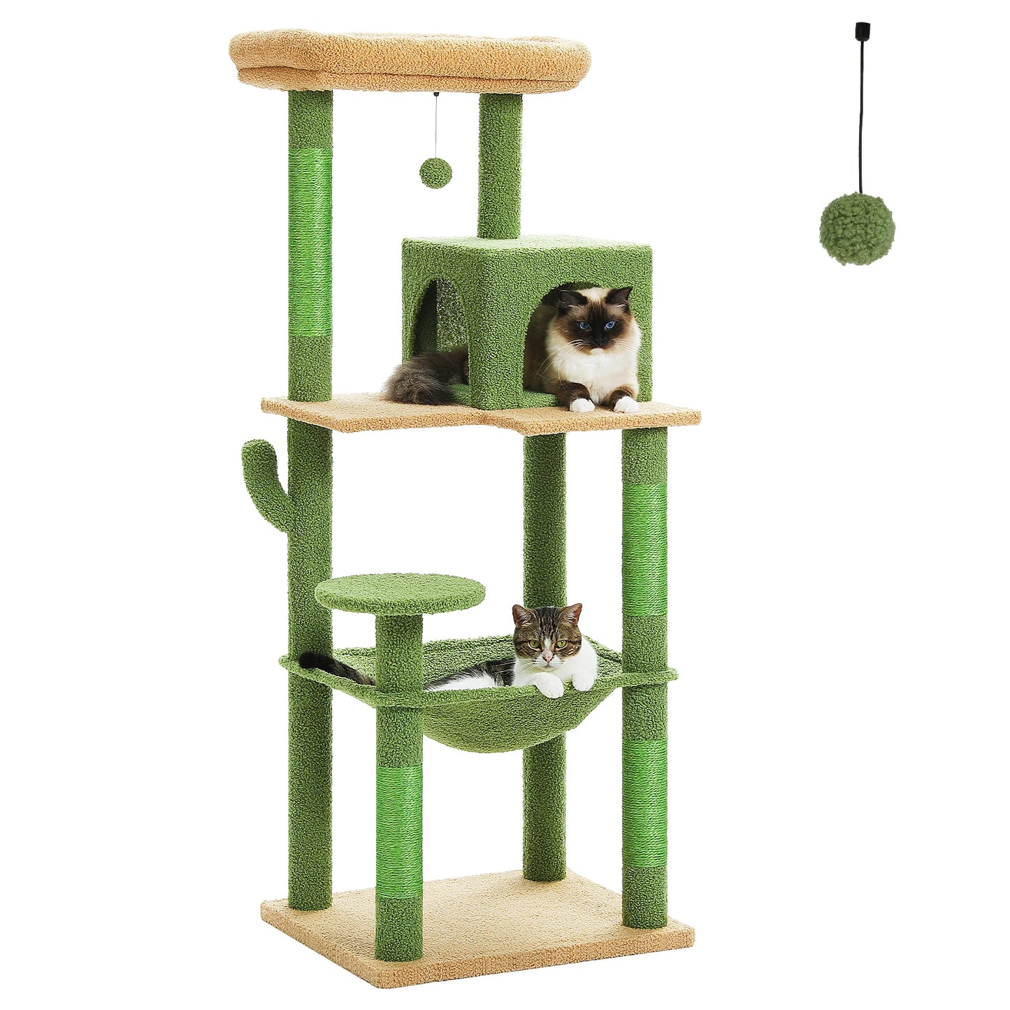 Green Cat Tree for Indoor Cats,  Large Hammock Cat Condo with Big Top Perch 5-Level Cat Tower for Large Cats with Metal Frame