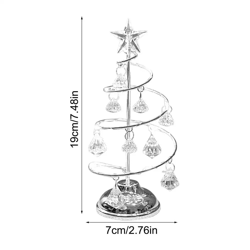 Crystal Christmas Tree For Desk Rotating Crystal Glitter Christmas Tree Electroplating Iron Art Winter Festival Tree Night Light