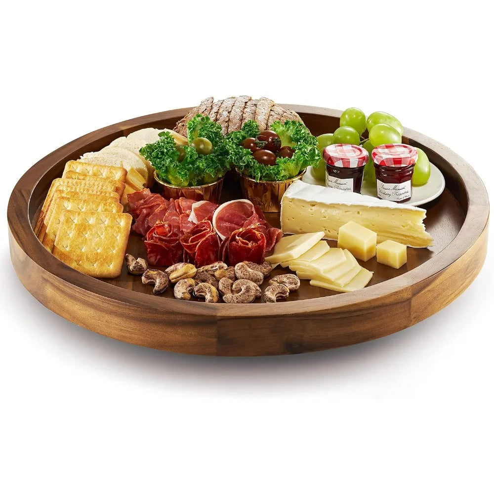 18" Acacia Wood Lazy Susan for Table Top - Wooden Brown Turntable Serving Tray for Charcuterie Boards Cheese Board