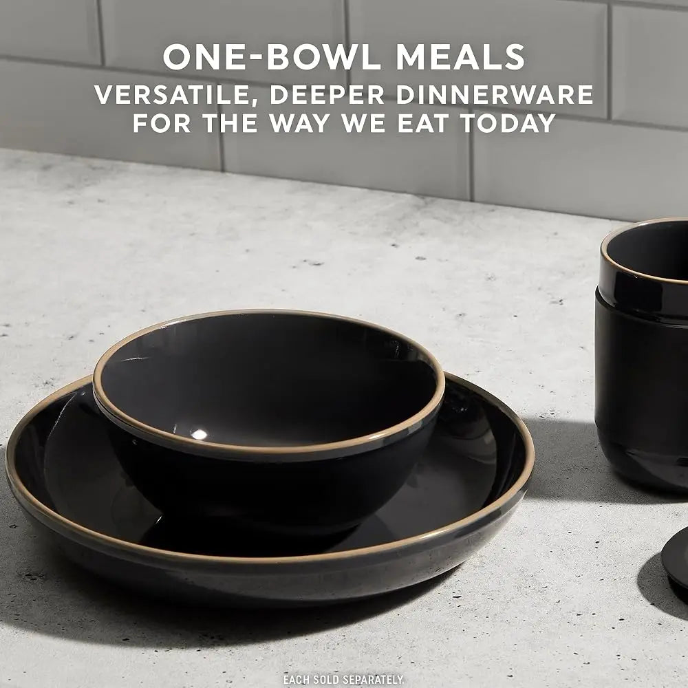 Stoneware Dinnerware Set, Handmade Reactive & Solid Glazed Ceramic Plates And Bowls, Modern Rustic Style Round Dishes, Service