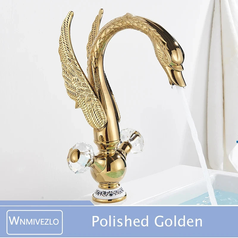 Wanmivezlo Luxury Europe Style Hot and Cold Water Basin Sink Faucet Deck Mounted Bathroom Faucet Gold Brass Crystal Handle