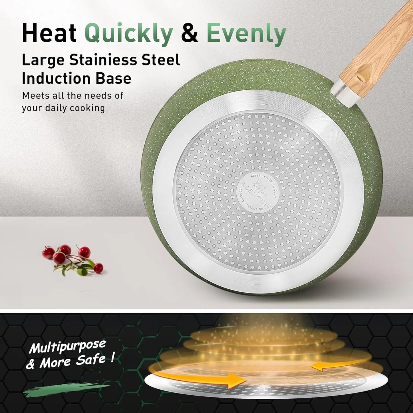 17Pcs Sage Green Pots and Pans Set Non Stick, Induction Kitchen Cookware Sets, Nonstick Granite Cooking Pans Set with PFOA&PFOS