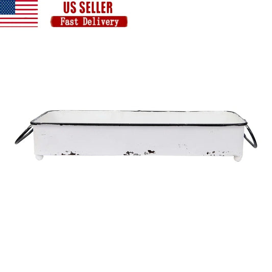Vintage Inspired Metal Tray Decorative Distressed Iron Rectangle Storage Display Home Accent Table Shelf Decorative