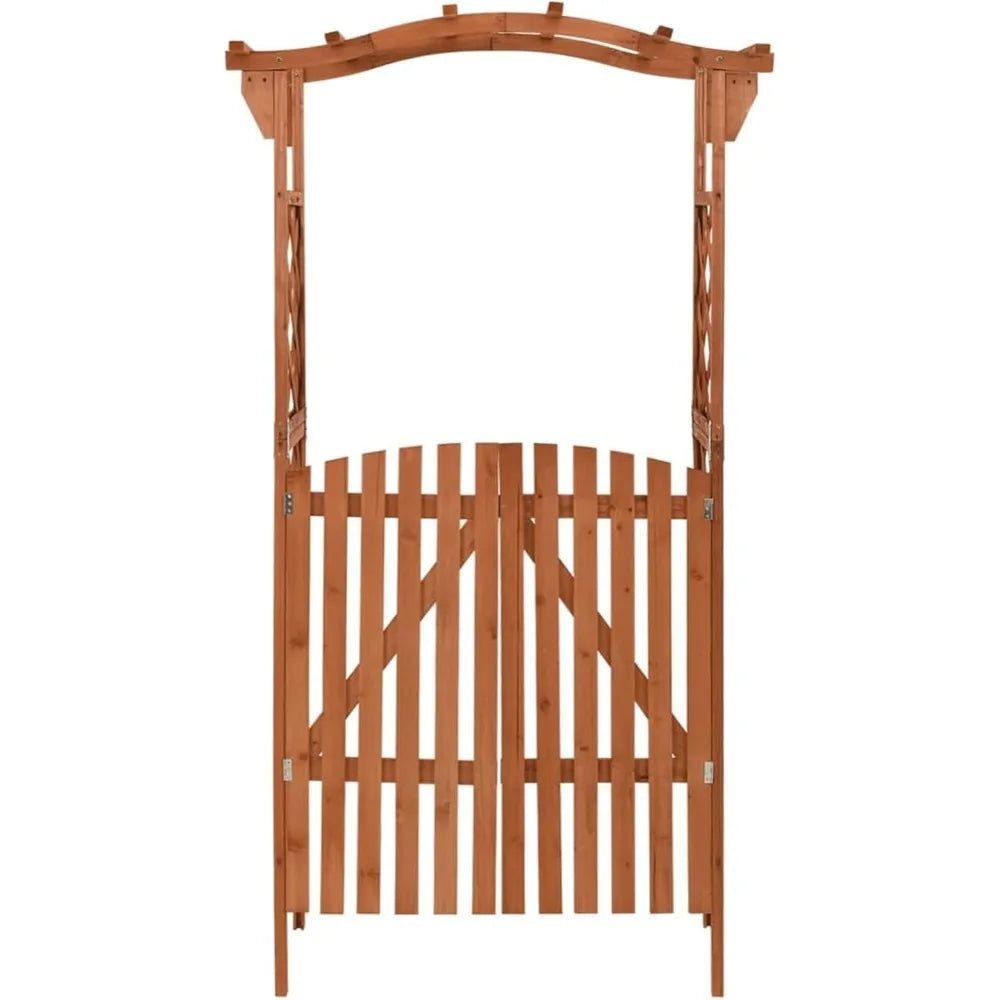 Garden Arch with Gate Firwood Outdoor Climbing Plants Garden Arbor for Lawn, Poolside, Backyard, Patio, Terrace, Outdoor Decora