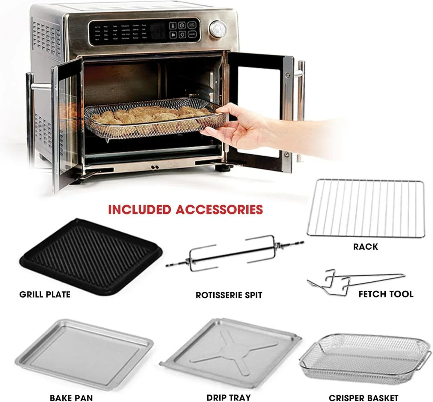 NEW Extra Large Air Fryer, 26 QT,Convection Toaster Oven with French Doors, Stainless Steel.