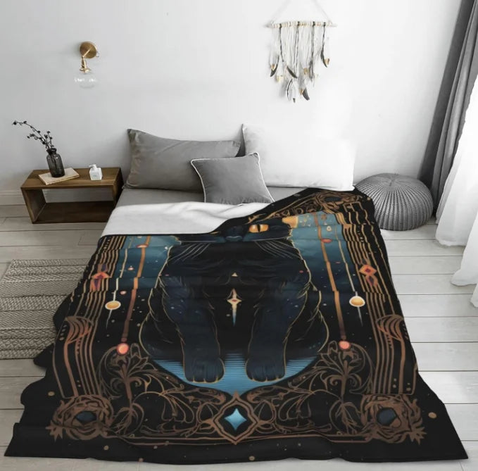 Tarot Moon Black Cat Throw Blanket Travel Sofa Bed Office Home Decoration Birthday Gift Blanket All Seasons Available
