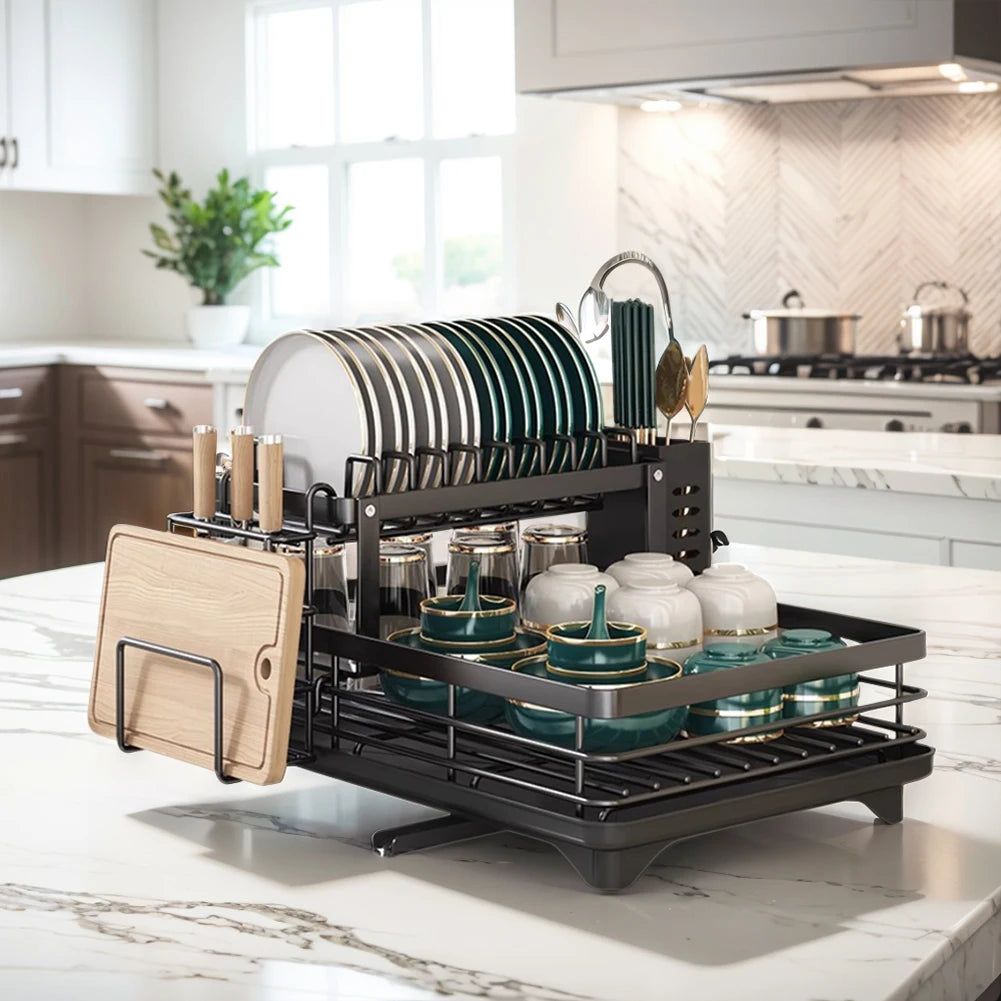 Dish Drainer with Drainboard Sink Organizer Dish Racks Carbon Steel Dish Rack for Kitchen Storage Counter Organizer