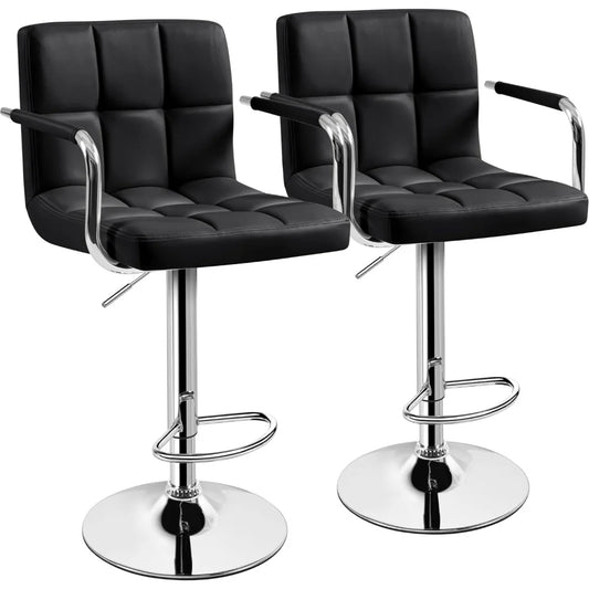Bar Stools Set of 2, PU Leather Adjustable Swivel Barstools, Hydraulic Kitchen Counter Height Bar Chairs w/Armrest and Back