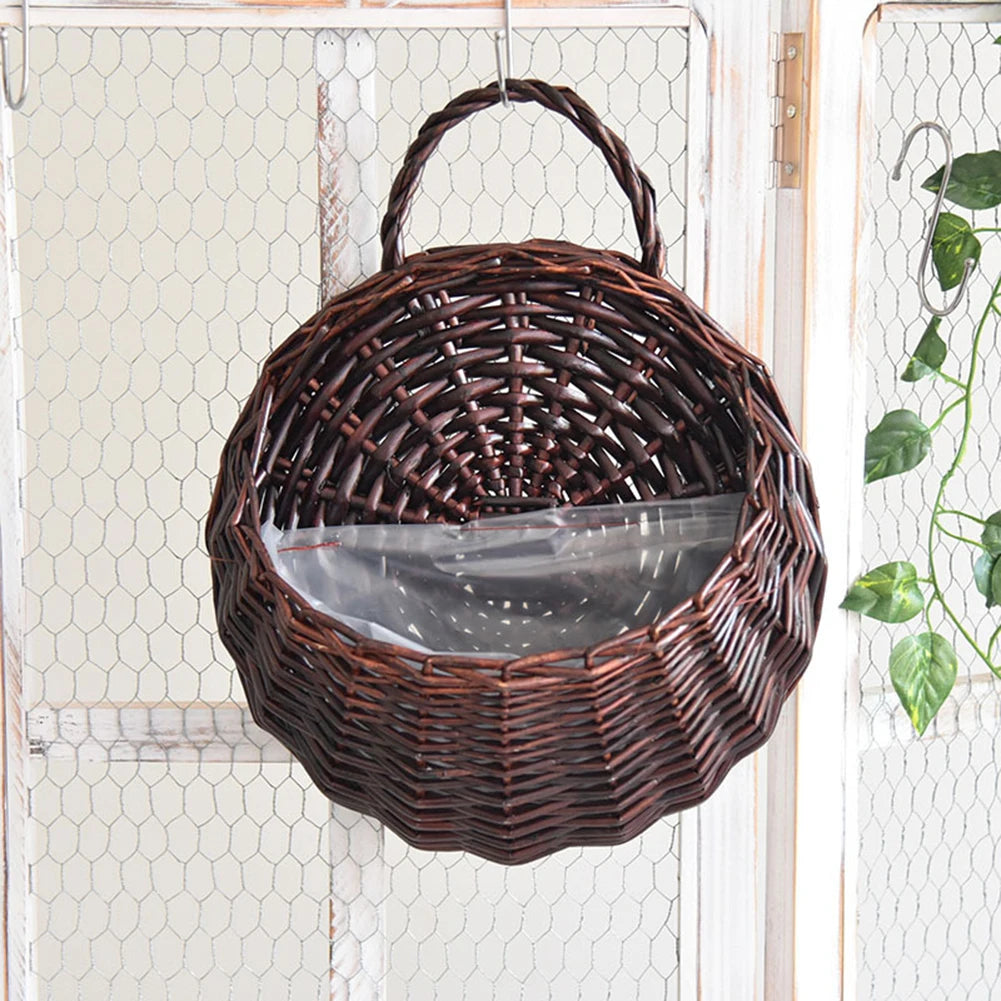 Wall Mount Rattan Basket Wicker Woven Flower Pot Garden Plant Storage Container Home Garden Indoor Outdoor Ornament
