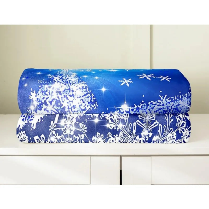 Christmas Blanket Blue Christmas French Plush Elk Pattern Suitable for Bed, Sofa, Chair, Living Room
