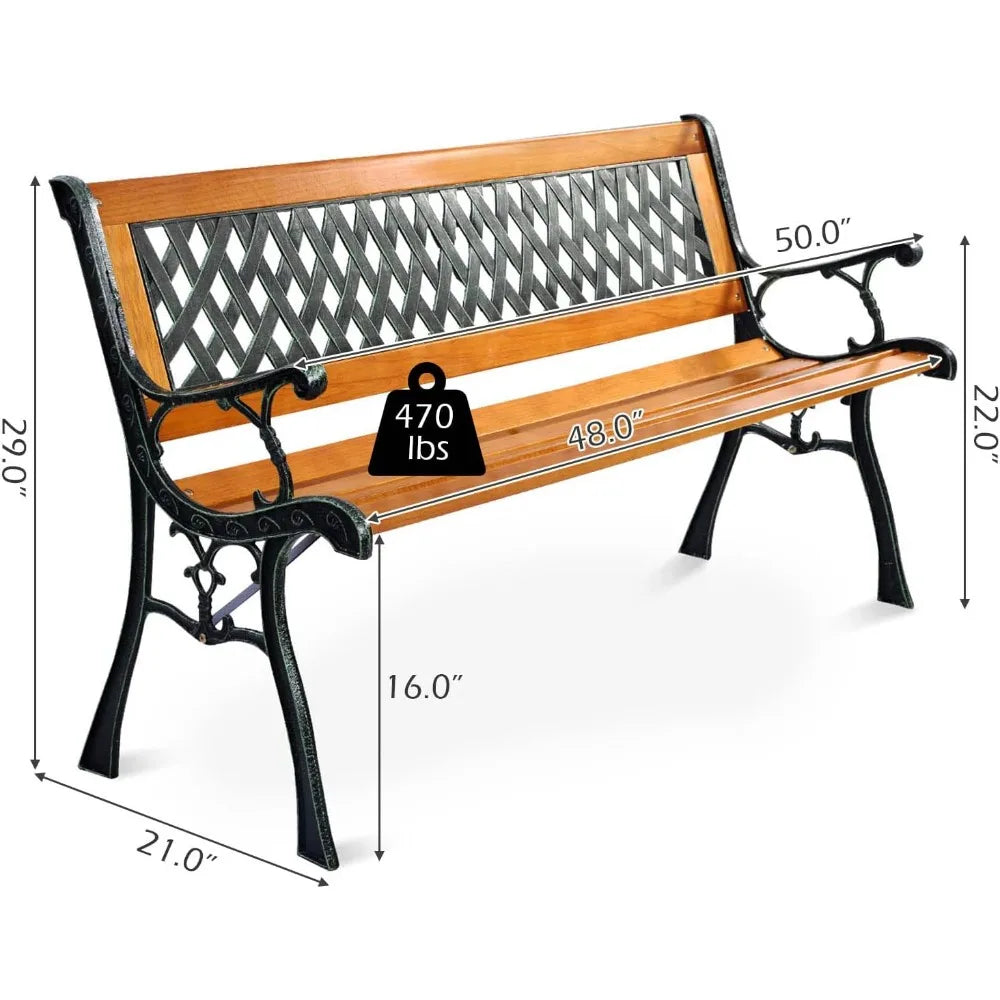 S AFSTAR Garden Bench, 2-3 Person Park Bench with Diamond Weaving Backrest, Pine Porch Bench, 470 LBS Bearing Capacity, Weather