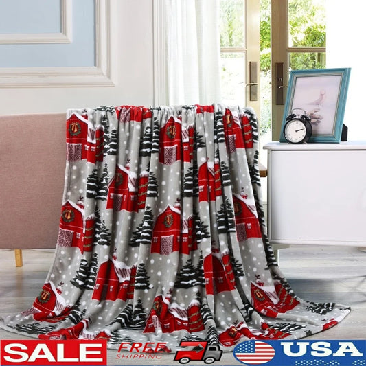 Holiday Printed Fleece Throw Blanket Soft Microfiber Snow Barn Hypoallergenic Easy Care Machine Washable Gift Idea Cuddle Warm