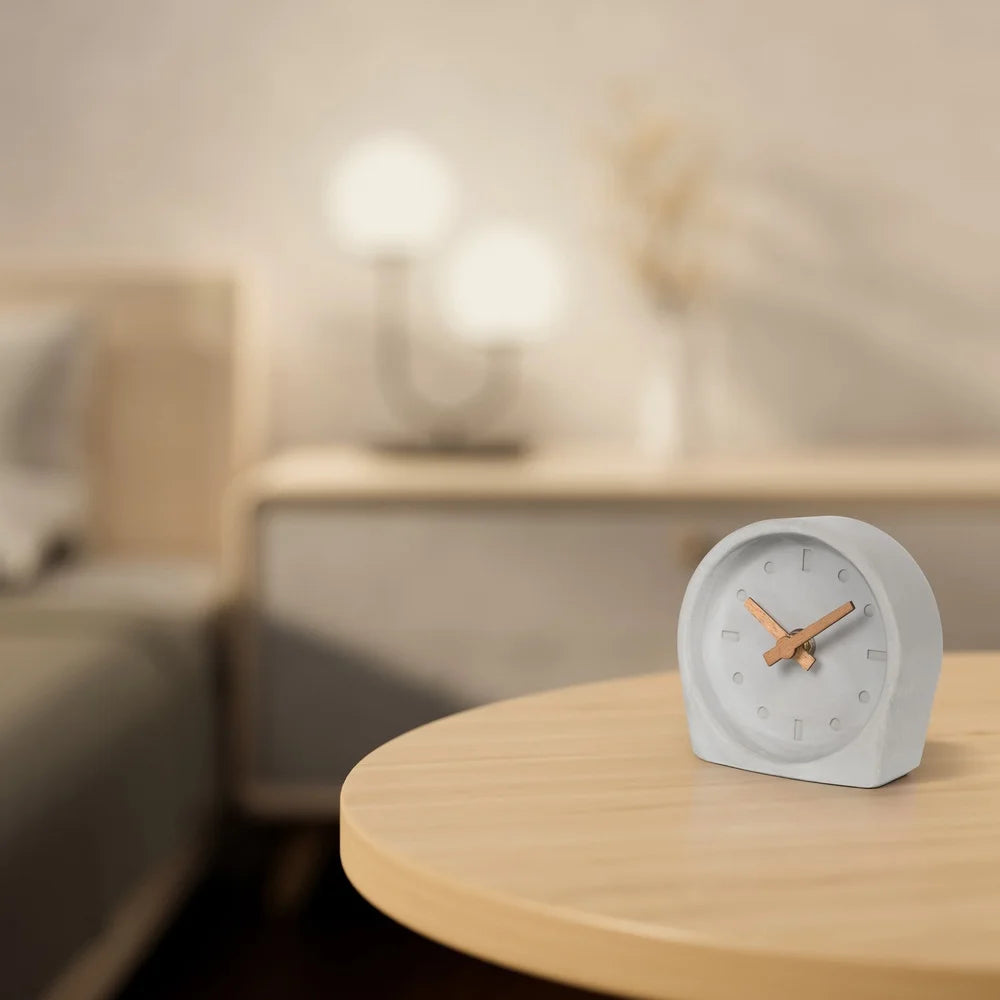 4-Inch Quartz Battery Tabletop Clock Open Faced Dial Cement Analog Indoor Home Office Modern Design Minimalist Timepiece