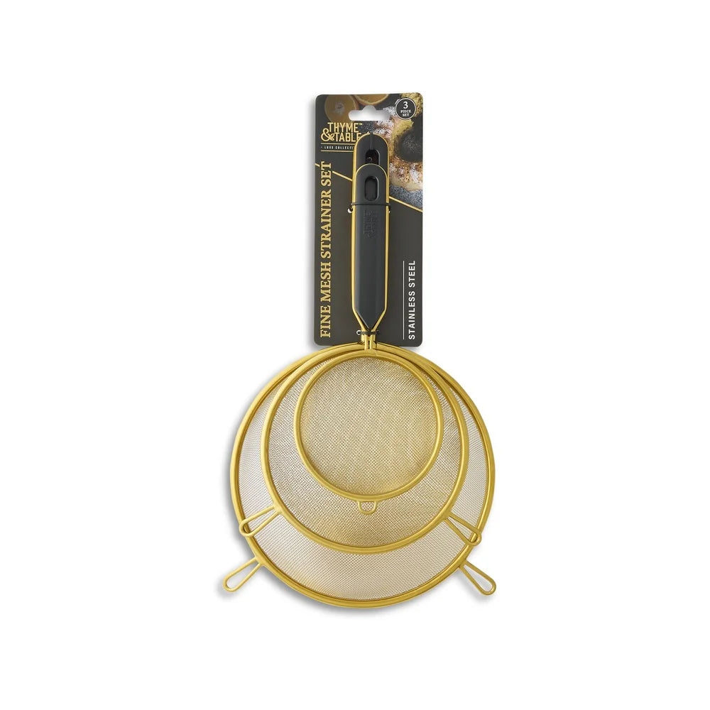 3 Piece Fine Mesh Strainer Set Ergonomic Handles Durable Kitchen Sifter Perfect Flour Pasta Sauces Rinsing Fruits Smooth