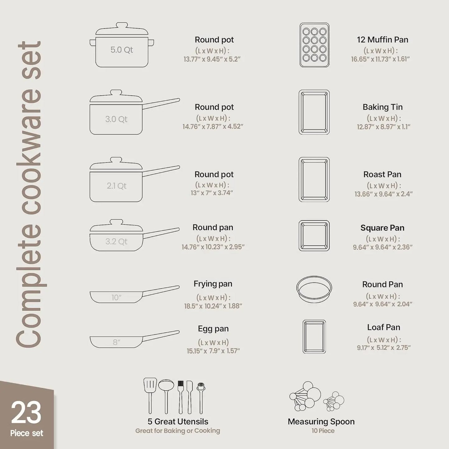 Pots and Pans Set, 23-Piece Non Stick Cookware & Bakeware Sets with Plaid Pattern, Stackable Design, Dishwasher Safe, Stain-resi