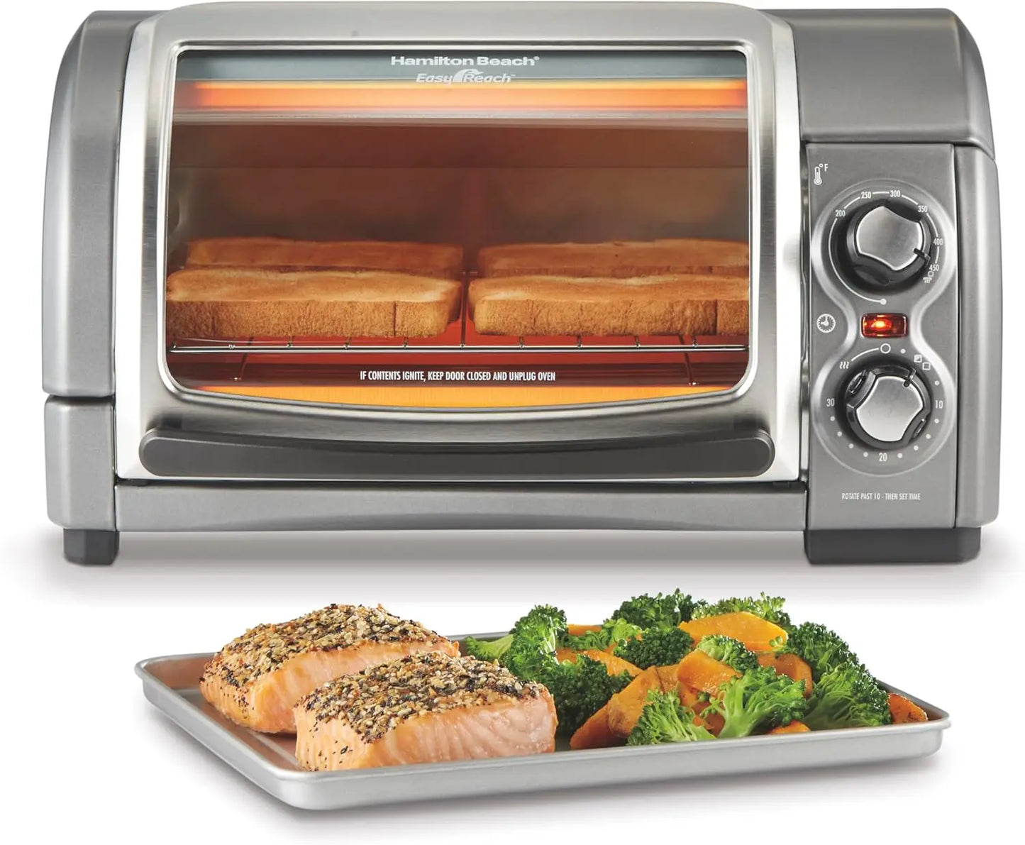4-Slice Countertop Toaster Oven With Roll-Top Door, 1200 Watts, Fits 9” Pizza, 3 Cooking Functions for Bake