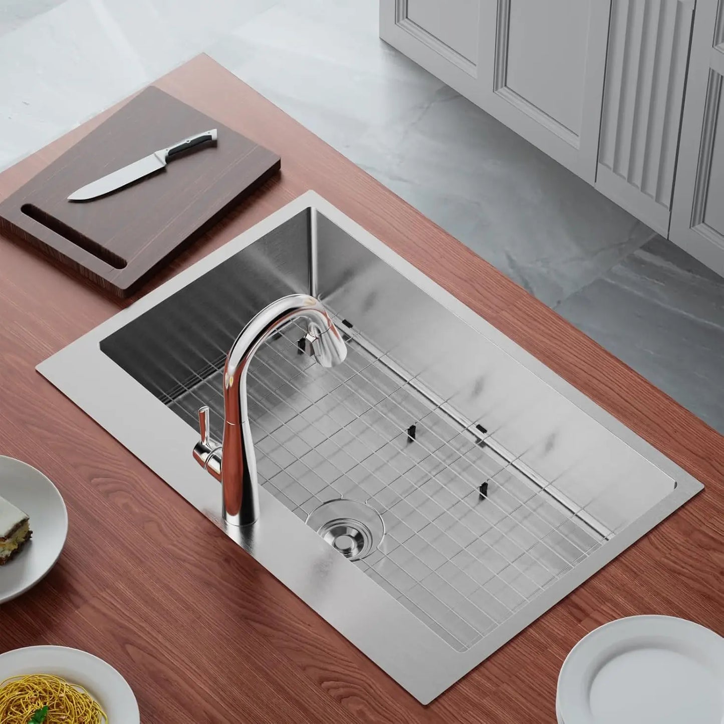 33Inch Top mount Kitchen Sink Drop-in, Farmhouse Kitchen Sink with Sink Protector 18 Gauge, Workstation Sink,