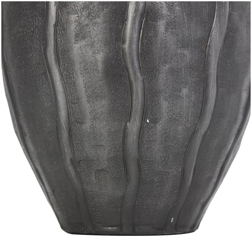 Matte Black Metal Vase with Snakeskin Texture Modern Indoor Centerpiece Living Room Dining Decor Unique Home Accent 13 Inch