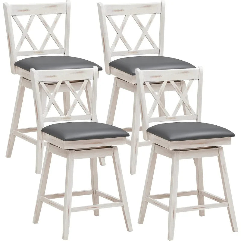 Set of 4, 360 ° Swivel Counter Height 25inch Bar Stool with Foot Rest Upholstered Cushion & Ergonomic Backrest, Sturdy Frame
