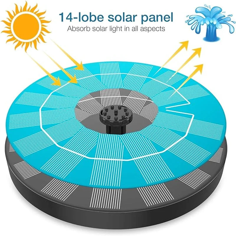 3.5W Solar Fountain, Solar Fountain with 6 Nozzles, Solar Fountain for Birdbaths, Garden Decoration, Swimming Pools, Ponds, Fish