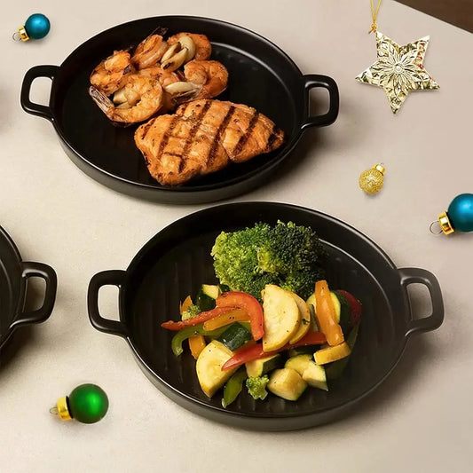 10"" X 6"" Bla Porcelain Set Of 4 Serving Platters. Amazing Lasagna Pan With Handle, Matte Glaze Baking Dish Dinner Plates,