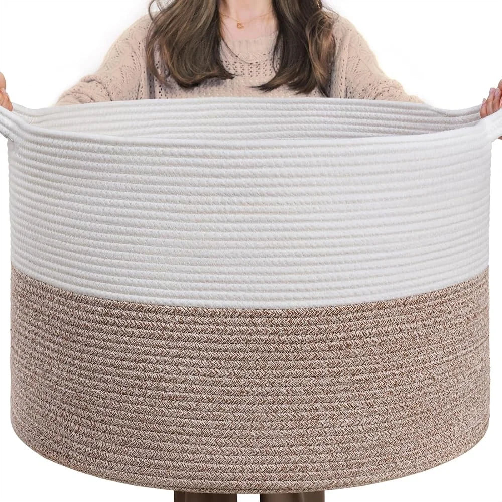 XXXLarge Cotton Rope Storage Basket Woven Laundry Toy Blanket Organizer with Handles Soft Durable Family-Friendly Home Decor