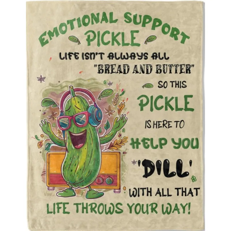 Emotional Support Pickle Blanket Funny Fruit Blanket with Playful Message, Perfect Gift for Friends Women Men, Room Home Decor