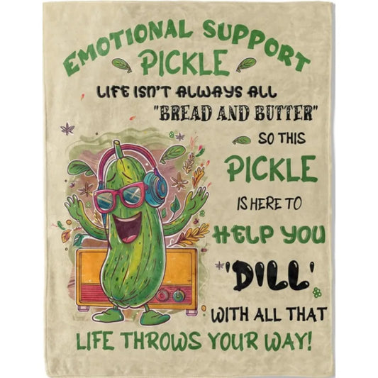 Emotional Support Pickle Blanket Funny Fruit Blanket with Playful Message, Perfect Gift for Friends Women Men, Room Home Decor