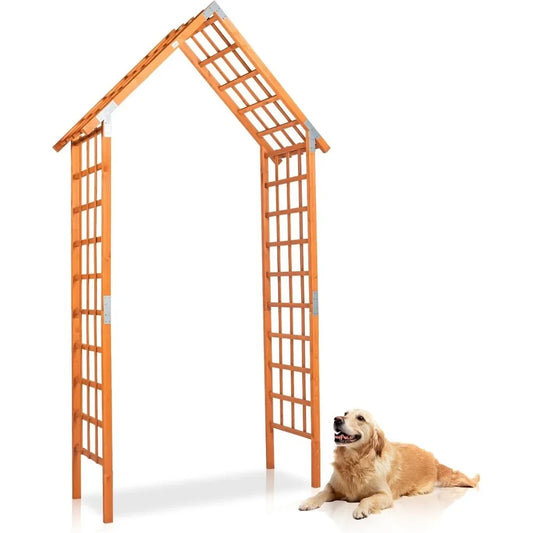 9.4ft Wooden Garden Arbor, Wedding Arch for Ceremony, Wood Garden Trellis for Plant Climbing, Pergola for Garden Backyard